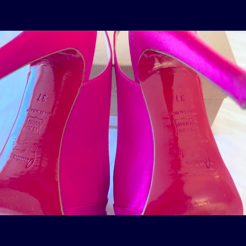 Auth Christian Louboutin 37 Very Noed 120 Fuxia Satin Slingback Women’s Heel - Picture 5 of 13